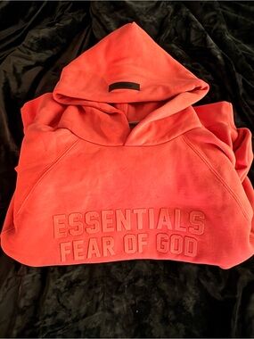 Essentials Orange Pullover Hoodie with Logo Patch